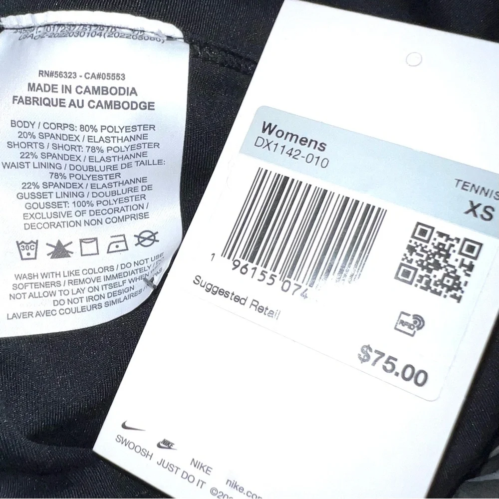 Nike Dri-FIT sz XS black & White logo check print Club Performance Tennis skort